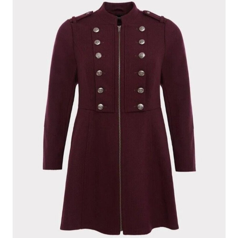 Torrid Burgundy Zip Military Coat Size 10 00 New Button Front Flared High Neck - Picture 1 of 13
